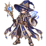 A RebirthRO Wizard in a blue and gold robe and pointed hat
